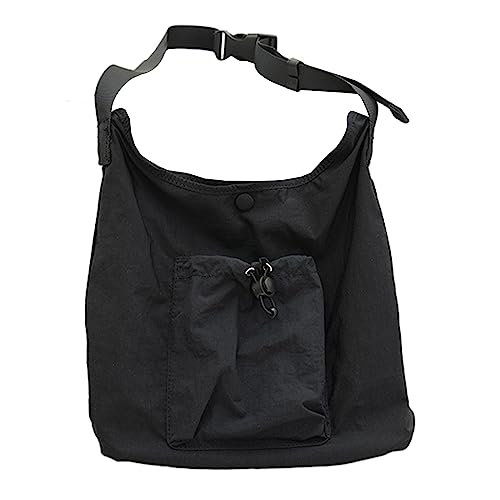 HUANIZI Hobo-Tasche mit Kordelzug, Nylon, Umhängetasche, lässige Einkaufstasche, große Kapazität, Schultertasche für Mädchen und Frauen, vielseitige Taschen, Schwarz, 24.5x25x9cm von HUANIZI