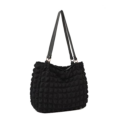 HUANIZI Luftpolstertasche, gerüscht, modische Handtasche für Damen, Mädchen, Reisetasche, Schultertasche, Schwarz , no pendant von HUANIZI