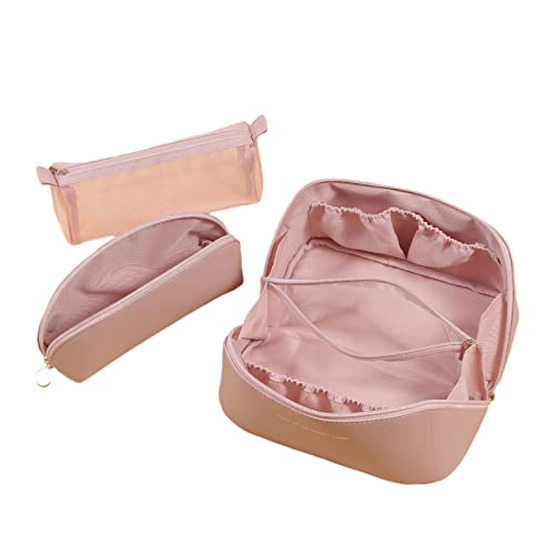 HUANIZI Make-up-Tasche, Kosmetiktasche für Damen, Reise-Kulturbeutel, Aufbewahrungstasche, große Kapazität für den täglichen Gebrauch, Make-up-Pinselhalter, 3 Stück, Pink, AS THE PIC SHOW von HUANIZI