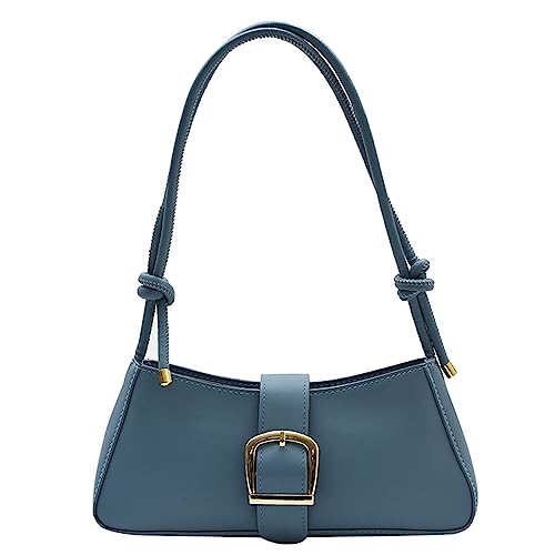 HUANIZI Modische Achseltasche, Schultertaschen für Mädchen, Damen, Geldbörse, einfarbig, Achseltasche, trendige Handtasche, Tragetasche, Blau, 13x6x29.5cm von HUANIZI