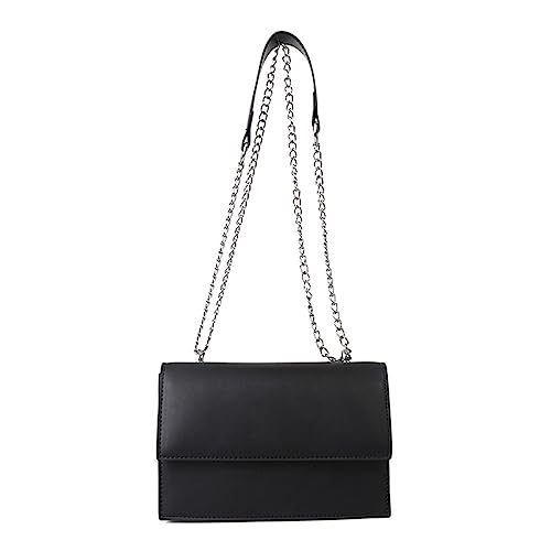 HUANIZI Modische Damen-Umhängetasche, PU-Kette, Umhängetasche, Umhängetasche, Kuriertasche für Mädchen, Handtasche, Damen-Handytasche, Geldbörse, Schwarz, 20x13.5x6.5cm von HUANIZI