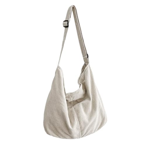 HUANIZI Modische Damen-Umhängetasche aus Kordsamt, japanisches süßes Mädchen, Kuriertasche, einfache Umhängetasche, große Kapazität, Beige, As picture shown von HUANIZI