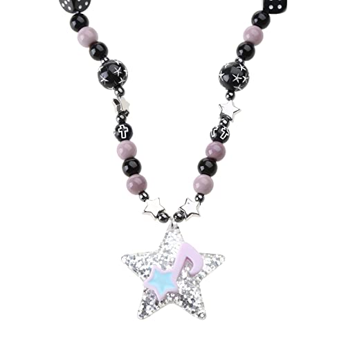 HUANIZI Modische Halskette mit Sternen, unregelmäßige Perlenkette, Choker-Halskette für Damen, Gothic-Schmuck, Egirl-Accessoire, Schmuck von HUANIZI