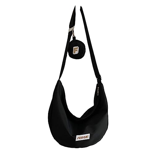 HUANIZI Modische Nylon-Umhängetasche, Knödeltasche, einfache Tasche, Schultertasche, Handtasche für Damen und Mädchen, Schwarz, 22x40x11cm von HUANIZI
