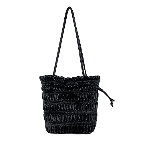 HUANIZI Modische Schultertaschen mit Kordelzug, Handtasche, Unterarmtasche, plissiert, Wintertaschen für Damen und Mädchen, Schwarz, AS THE PIC SHOW von HUANIZI