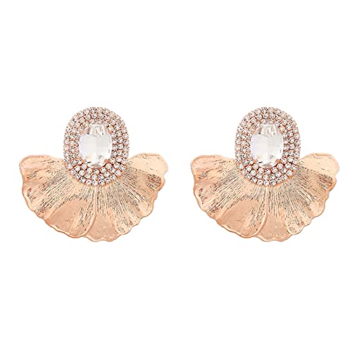 HUANIZI Modische Strass-eingelegte Kristallstein-Ohrringe für Damen, Blatt-Piercing-Ohrringe, goldfarben, Metall von HUANIZI