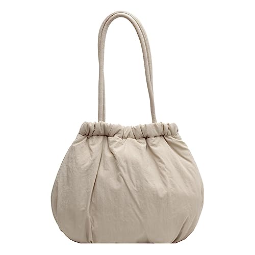HUANIZI Nylon-Tasche, gesteppt, lässig, Handtasche, großes Fassungsvermögen, plissiert, Umhängetasche, modische Reise-Hobo-Tasche für Damen, Beige, 39.5x10x30cm von HUANIZI