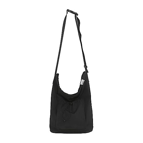 HUANIZI Nylon-Tasche mit Kordelzug, Umhängetasche, lässig, Einkaufstasche, große Kapazität, Schultertasche für Mädchen und Damen, Mehrzweck-Taschen, Schwarz , 34x11x38cm von HUANIZI