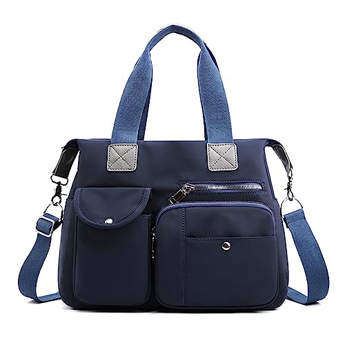 HUANIZI Nylontasche, Freizeittasche, große Kapazität, Schultertasche für Mädchen und Frauen, einfarbig, trendige Tasche, Reisetasche, Handtasche, Tiefes Blau, 35x32x14cm von HUANIZI