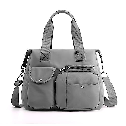 HUANIZI Nylontasche, Freizeittasche, große Kapazität, Schultertasche für Mädchen und Frauen, einfarbig, trendige Tasche, Reisetasche, Handtasche, grau dunkel, 35x32x14cm von HUANIZI