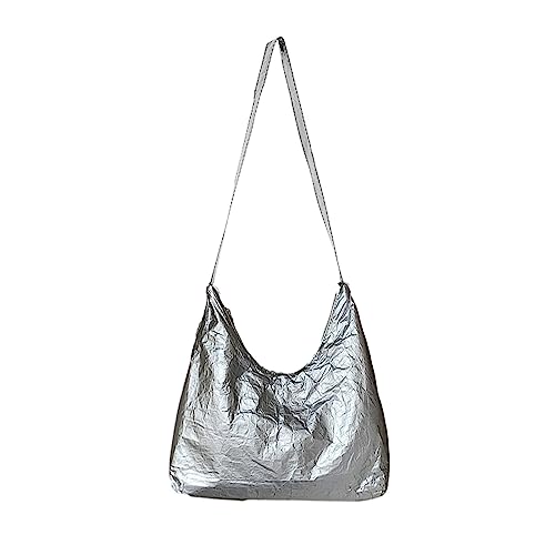 HUANIZI PU Leder Achsel Schulter Geldbörse Schultertasche für Frauen Mädchen Handtasche Luxus Handtasche Tasche, silber, 28x6.5x20cm von HUANIZI