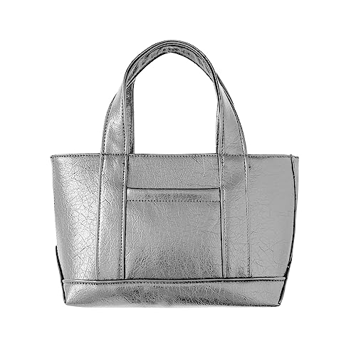 HUANIZI PU Tasche Shopper Casual Handtasche Koreanischer Stil Große Kapazität Tasche Lady Geldbörse für Frauen Mode Hobo Taschen Eimer Tasche, silber, 32x10x18cm von HUANIZI