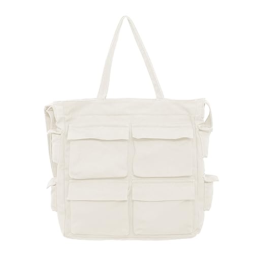 HUANIZI Schultertasche aus Segeltuch mit großer Kapazität für Damen, einfarbig, Handtasche für Schule und Freizeit, Weiss/opulenter Garten, 37x14x41cm von HUANIZI