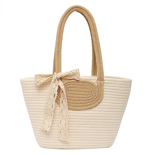 HUANIZI Stilvolle Strohtasche für Damen, perfekt für Urlaub und Freizeitausflüge, Vintage-Schultertasche, Beige, no scarf von HUANIZI