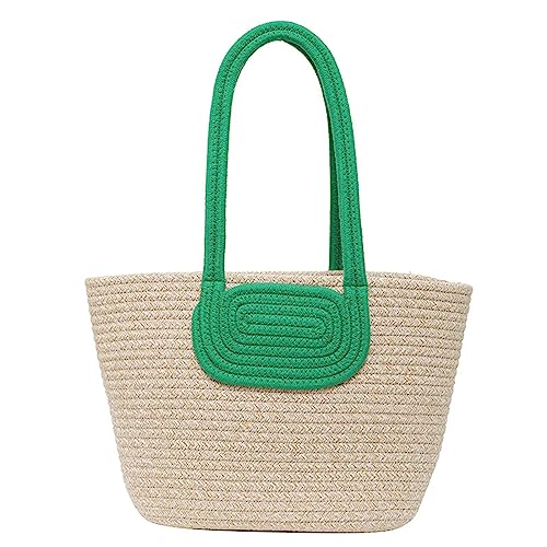 HUANIZI Stilvolle Strohtasche für Damen, perfekt für Urlaub und Freizeitausflüge, Vintage-Schultertasche, Grün , no scarf von HUANIZI