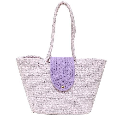 HUANIZI Stilvolle gewebte Stroh-Handtasche für Damen, Schultertasche, perfekt für Urlaub und Urlaub, Violett, no scarf von HUANIZI