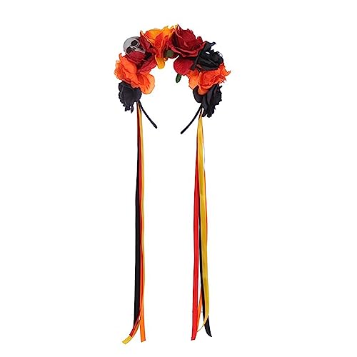 HUANIZI Stirnband Tag der Toten Band Blume Schädel Haarband Cosplay Kostüm Kopfschmuck für Frauen Festival Haarschmuck von HUANIZI