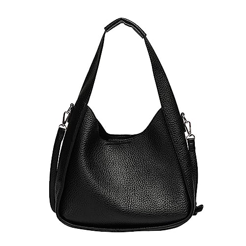 HUANIZI Tasche Freizeit Mode Achseltasche Litchi Textur PU Umhängetasche Mädchen Frauen Trendy Tasche mit Innentasche Unterarmtasche, Schwarz, 8x25x19.5cm von HUANIZI