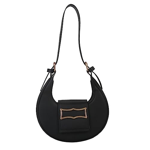HUANIZI Trendige Handtaschen PU Umhängetasche Satteltaschen für Frauen Mädchen Unterarmtasche Luxus Sactchel Bag, Schwarz, 18x5.5x19.5cm von HUANIZI