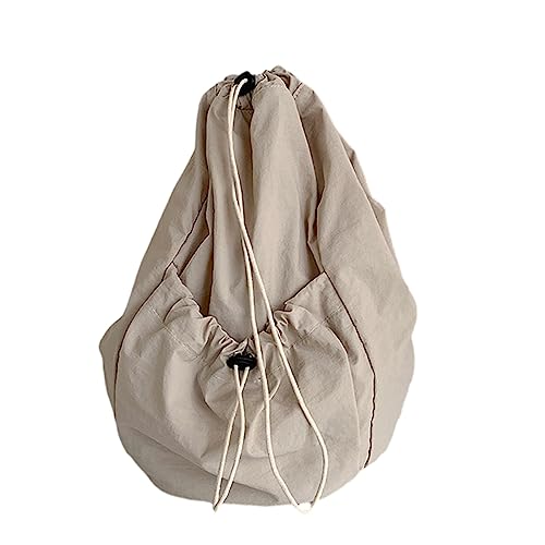 HUANIZI Umhängetasche aus Nylon mit Kordelzug, gerüscht, lässig, trendig, große Kapazität, Schultertasche für Mädchen und Damen, vielseitige Taschen, Khaki, 39x25x41cm von HUANIZI