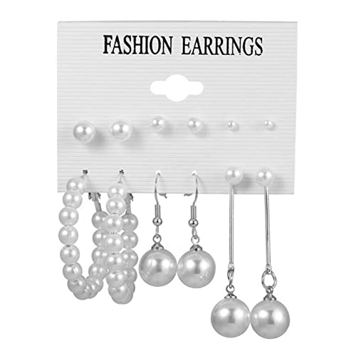 HUANIZI Vintage-Perlen-Ohrring-Set für Damen, versilbert, vergoldet, lange Ohrstecker, baumelnde Ohrringe von HUANIZI
