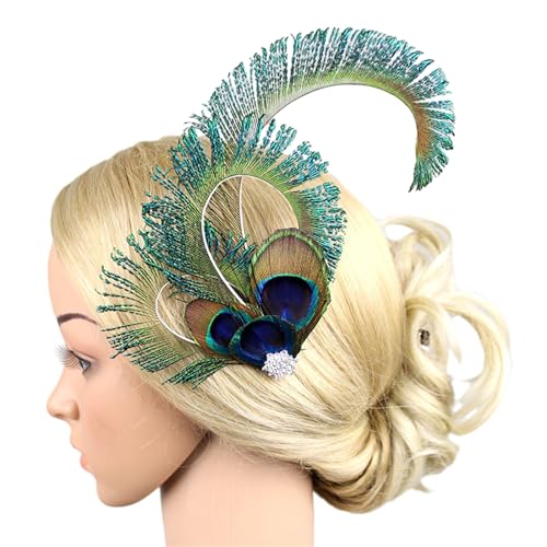 Haarspange mit Pfauenfedern, für Damen, mit Fascinator, Haarnadel, Kopfbedeckung für Cocktail-Party, französischer Stil, Ethni-Optik von HUANIZI