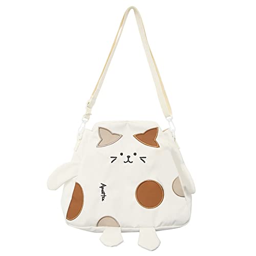 Harajuku Umhängetasche für Damen, Nylon, mit niedlicher Katze, große Kapazität, lässige Tasche, Weiss/opulenter Garten, AS THE PIC SHOW von HUANIZI