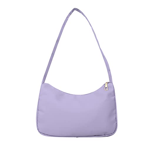 Schultertaschen für Damen, niedliche Hobo-Handtasche, Nylon, Achseltasche, Clutch, Geldbörse, Reißverschluss, einfarbige Taschen, Violett, AS THE PIC SHOW von HUANIZI