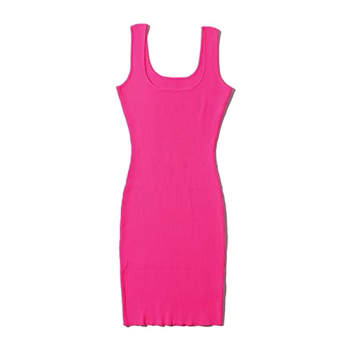 HUANLE Sommer Casual Bodycon Kleider für Frauen Mini sexy Kleider Strand Tank Kleid Neon Grünes Kleid Rippen Rosa Sommerkleider Frauen Orange-Neon P von HUANLE