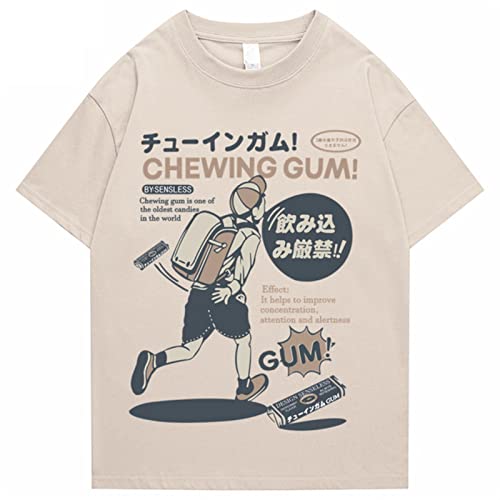 Hip Hop Herren T Shirt Streetwear Japanisches Kanji T Shirt 2022 Sommer Kurzarm T Shirt Baumwolle Harajuku Tees-Khaki, M von HUANLE
