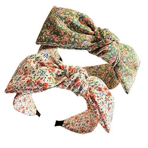 2PCS Stirnbänder für Frauen Haar Boho Stirnband Wrap Tie Mode Haartuch Fliege Haarschmuck Rutschfeste Stoff Haarbänder Breite Alice Haarbänder für Frauen Uk und Mädchen (FloralBOWDE) von HUANMAYE