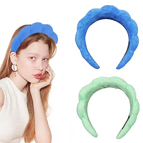 2Pcs Spa Gesichts-Stirnband Puffy Make-up Haarband für Frauen Dickes Handtuch Zubehör Stoff Rosa Kopftuch für Skincare Yoga Gesicht waschen Dusche (Green) von HUANMAYE