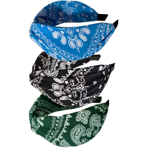 3 Stück breites Stirnband mit französischem Schleifenknoten, Haarband, Stoff, rutschfeste Kopfbedeckung, elastisches Twist-Haar-Accessoire, Alice-Haarbänder für Frauen von HUANMAYE