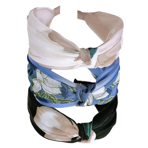 3PCS Boho Wrap Tie Mode Stirnbänder für Frauen - Elastische Twist Haartuch, Hübsche Fliege Haarbänder Breite Alice Haarbänder für Uk und Mädchen von HUANMAYE
