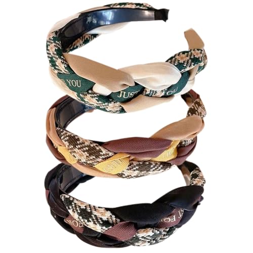 HUANMAYE 3PCs Stirnbänder für Frauen: Boho Wrap Tie Mode Haartuch, Elastische Twist Haarbänder, Breite Alice Haarbänder für Frauen & Mädchen (Braidgreen) von HUANMAYE