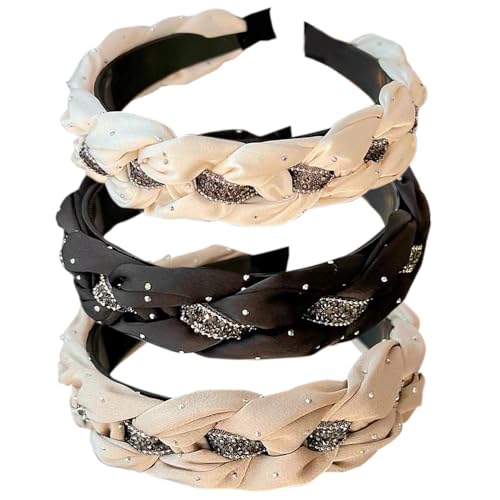 HUANMAYE 3PCS Stirnbänder für Frauen Haare Boho Wrap Tie Mode Haarbänder Elastische Twist Haartuch Hübsche Fliege Haarbänder Breite Alice Haarbänder für Frauen Uk und Mädchen (Dlack13D) von HUANMAYE