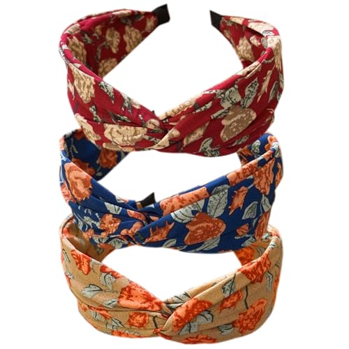 3PCS Stirnbänder für Frauen Haare Boho Wrap Tie Mode Haarbänder Elastische Twist Haartuch Hübsche Fliege Haarbänder Breite Alice Haarbänder für Frauen Uk und Mädchen von HUANMAYE