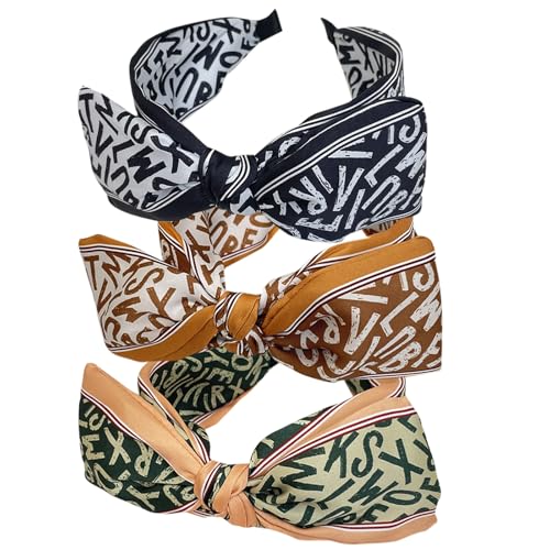 3Pcs Boho breite Stirnband Kaninchen Ohren Haar Bands Stoff rutschfest Kopfbedeckungen elastische Twist Haarreifen 1920er Jahre Zubehör für Frauen Mädchen von HUANMAYE