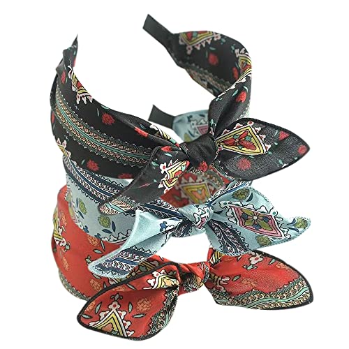 3Pcs Boho breite Stirnband Kaninchen Ohren Haar Bands Stoff rutschfest Kopfbedeckungen elastische Twist Haarreifen 1920er Jahre Zubehör für Frauen Mädchen von HUANMAYE