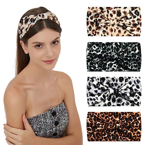 4Pcs Bandana Haarbänder Boho Haarschmuck Erwachsene Frauen Vintage breite Stirnbänder für Frauen Twist elastische Turban Anti-Rutsch-Haar-Schal von HUANMAYE
