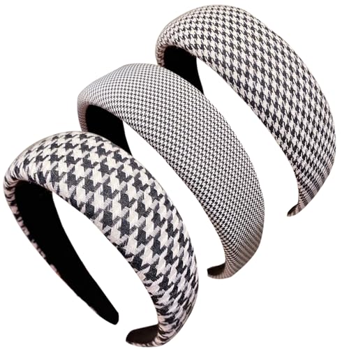 4Pcs Puffy Makeup Stirnband Dickes Haarband für Frauen gepolstertes Haar Zubehör Hautpflege Handtuch Kopftuch Breite Spa Haarband Yoga Gesicht waschen (Houndstooth13) von HUANMAYE