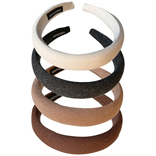 4Pcs Puffy Makeup Stirnband Dickes Haarband für Frauen gepolstertes Haar Zubehör Hautpflege Handtuch Kopftuch Breite Spa Haarband Yoga Gesicht waschen (SpongeBlack) von HUANMAYE