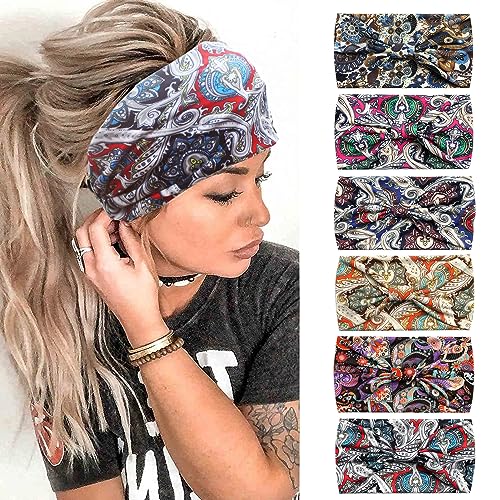 6PCS Headbands for Women Wide Boho Head Scarfs Non Slip Bandanas Hairbands Elastic Hair Accessories Knotted Turbans Head Wrap Adult (ColCashew) von HUANMAYE