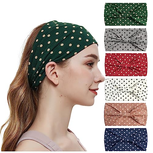 6PCS Headbands for Women Wide Boho Head Scarfs Non Slip Bandanas Hairbands Elastic Hair Accessories Knotted Turbans Head Wrap Adult (Polka) von HUANMAYE