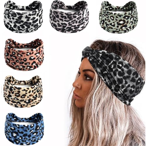 6PCS Stirnbänder für Frauen Breite Boho Kopftücher Rutschfeste Bandanas Haarbänder Elastische Haar-Accessoires Geknotete Turbane Head Wrap Erwachsene von HUANMAYE