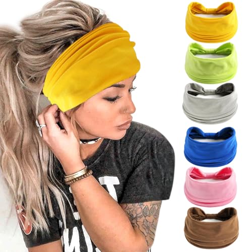 6PCS Stirnbänder für Frauen Breite Boho Kopftücher Rutschfeste Bandanas Haarbänder Elastische Haar-Accessoires Geknotete Turbane Head Wrap Erwachsene von HUANMAYE