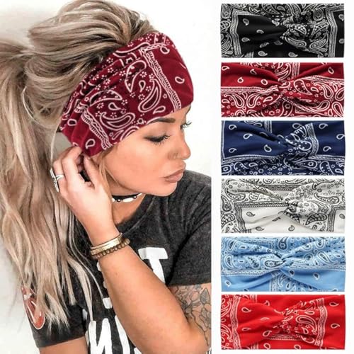 6Pcs Womens Hairband Bandana Haarschmuck für Frauen Erwachsene Boho elastische Turban breite Anti-Rutsch-Haartuch Damen Haarbänder für kurze Haare von HUANMAYE