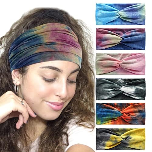 6Pcs Womens Hairband Bandana Haarschmuck für Frauen Erwachsene Boho elastische Turban breite Anti-Rutsch-Haartuch Damen Haarbänder für kurze Haare von HUANMAYE