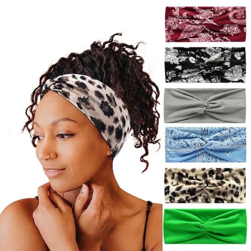 6Pcs Womens Hairband Bandana Haarschmuck für Frauen Erwachsene Boho elastische Turban breite Anti-Rutsch-Haartuch Damen Haarbänder für kurze Haare von HUANMAYE