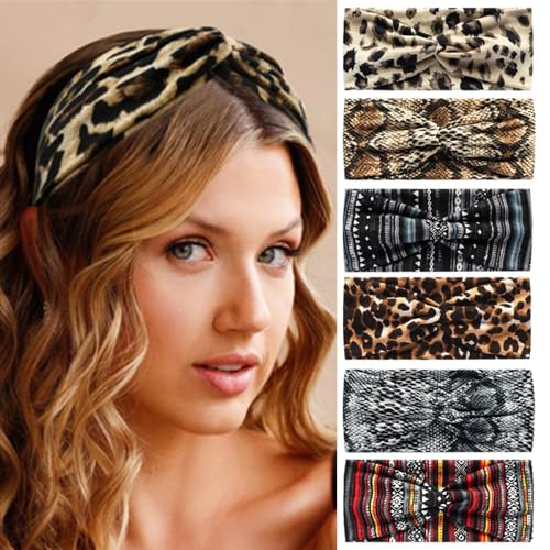 6Stück Bandana Stirnbänder für Frauen breite wellige Kopftuch Boho Kopftücher Wraps Turban Stoff elastische Stirnband Yoga Haarbänder Sport Laufen Kopftücher von HUANMAYE